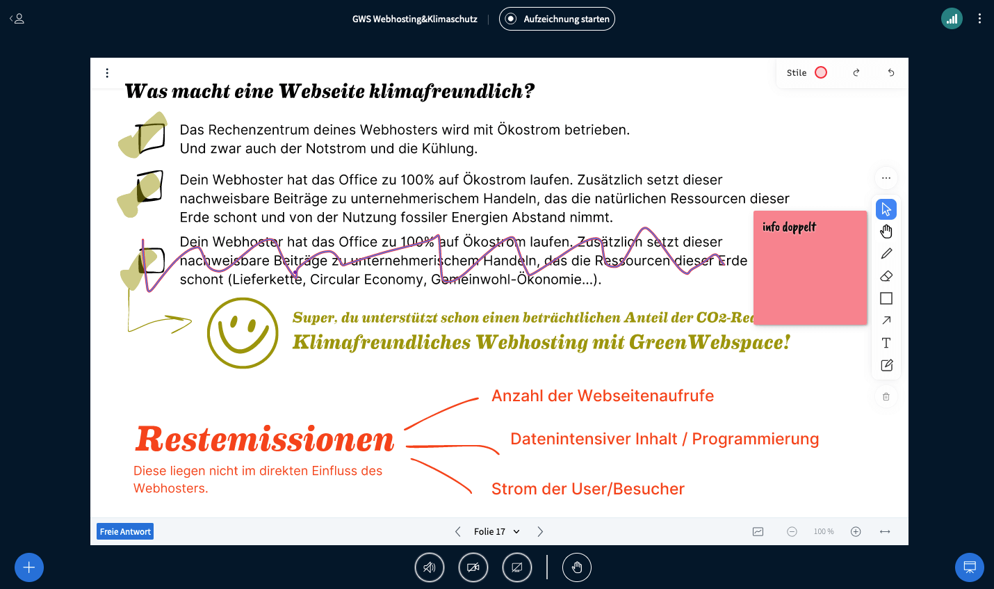 Tooltipp BigBlueButton Green:Comm eigene Präsentation hochladen und Whiteboard nutzen