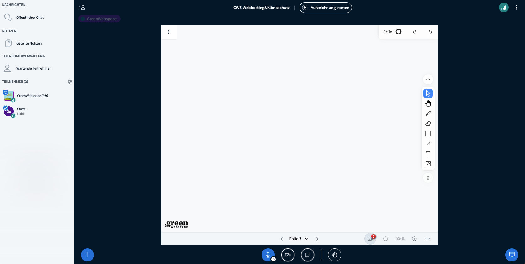 tooltip BigBlueButton Green:Comm Whiteboard Multiuser Funktion im PDF unten rechtsaktivieren