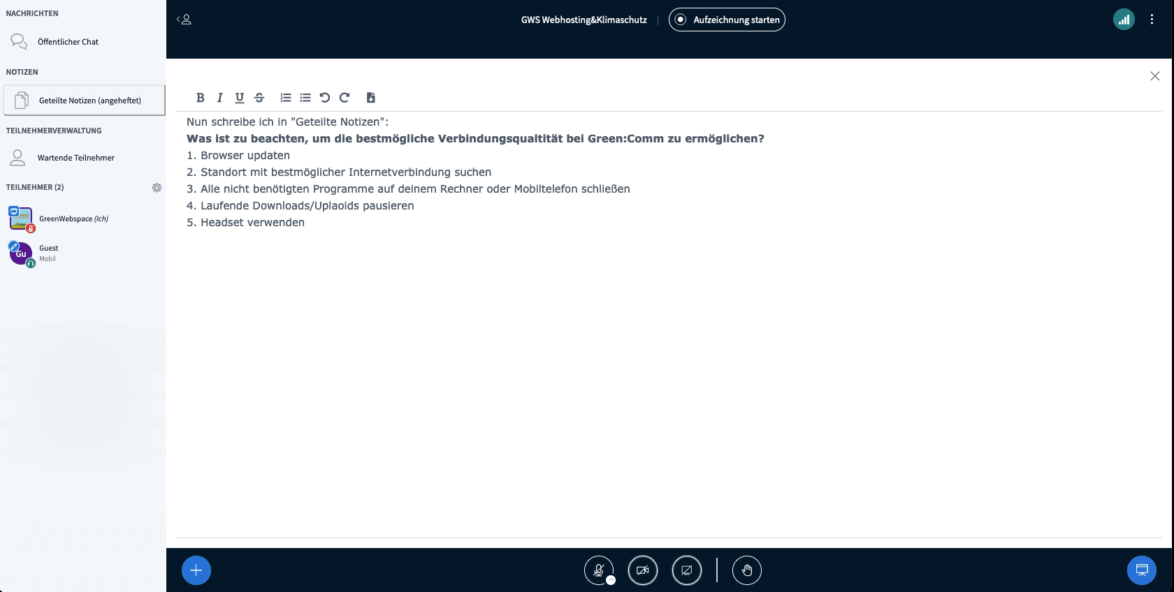 bigbluebutton geteilte notizen ans whiteboard heften